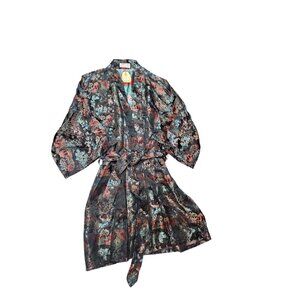 Vtg Longevity Chinese Kimono Robe Deadstock Size M Womens Oriental Pagoda Black